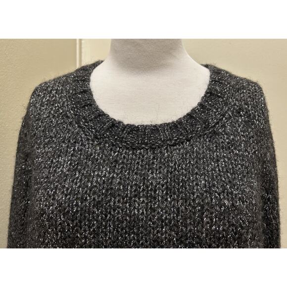 Massimo Dutti Open Knit Sweater Gray Gold Metallic Crew Neck Alpaca Wool - Small - Picture 2 of 7